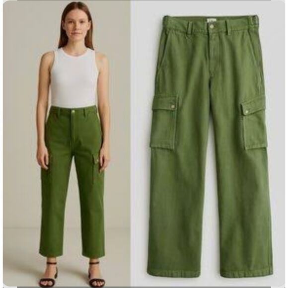 J. Crew Factory Pants - J. Crew Cargo Pants Ripstop Cotton Sz 31 12 Green Straight Leg Crop High Rise